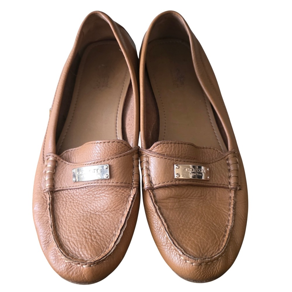 Coach Fredrica Tan Pebbled Leather Driving Loafers Shoes Brown Womens 8.5B A9175